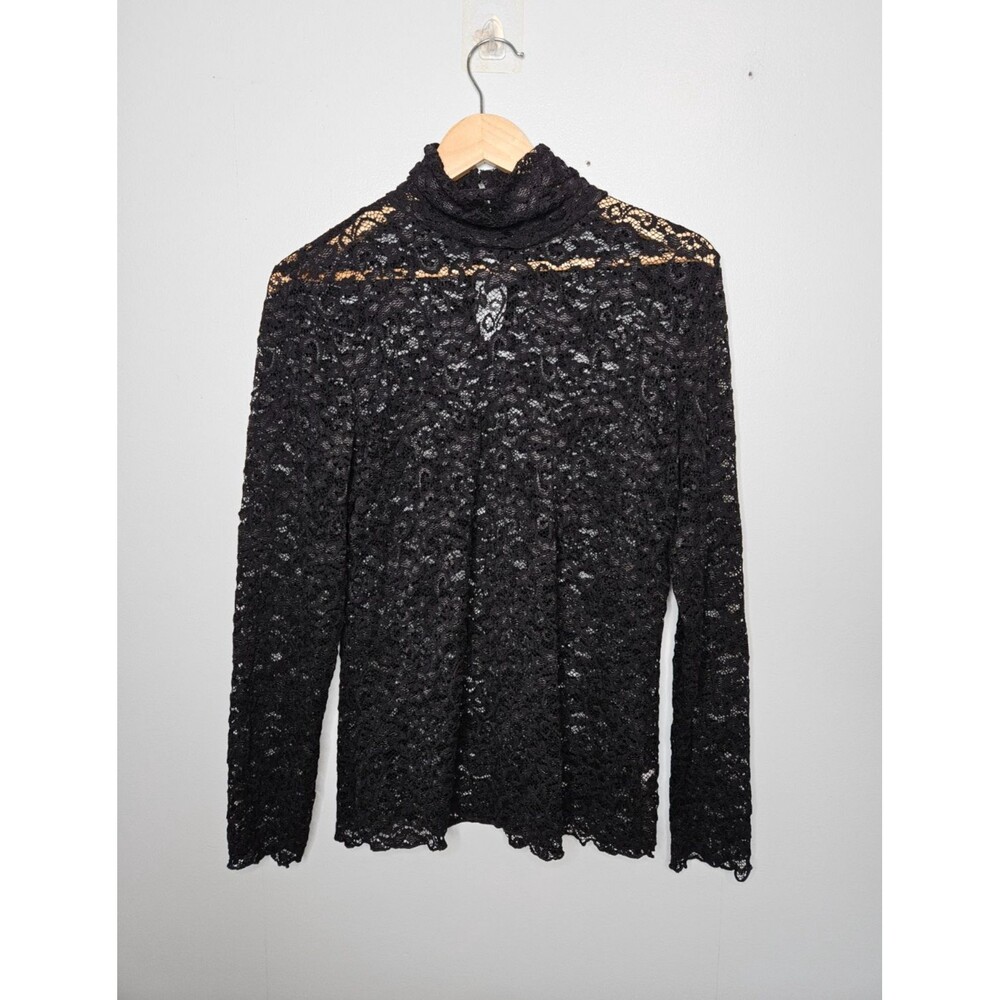 Black Sheer Lace Mesh Top High Neck Size XL Whimsigoth Fairy Grunge Witchy Vamp